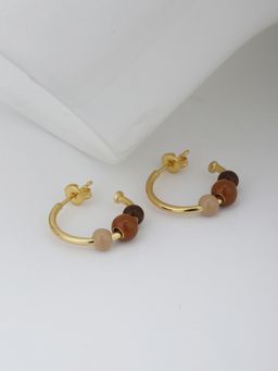 Carlton London - Gold-Toned and Brown Contemporary Half Hoop Earrings