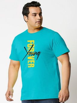 Bewakoof - Men's Blue Young Forever Side Graphic Printed Plus Size T-shirt