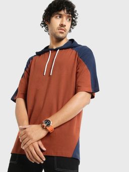 Bewakoof - Men's Orange Color Block Plus Size Relaxed Fit T-shirt