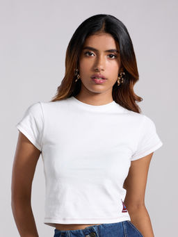 MIXT by Nykaa Fashion - Off White Solid Top Stitch T-Shirt