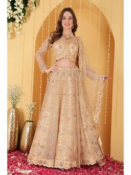 MILU MADAN - Gold Double Net Hand Embroidered Lehenga With Blouse And Dupatta