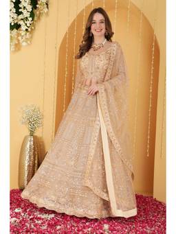 MILU MADAN - Beige Double Net Hand Embroidered Lehenga With Blouse And Dupatta