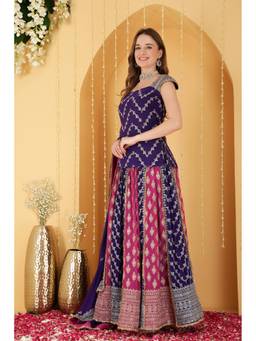 MILU MADAN - Purple Double Coloured Zari Embroidered Georgette Lehenga With Blouse And Dupatta