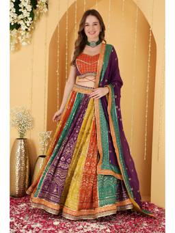 MILU MADAN - Multicolour Embroidered Georgette Lehenga With Blouse And Dupatta