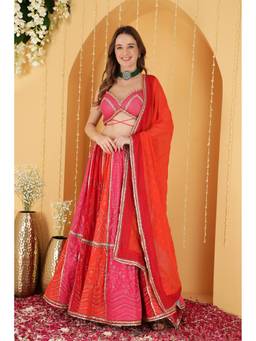 MILU MADAN - Multicolour Zari And Sequins Embroidered Georgette Lehenga With Blouse And Dupatta