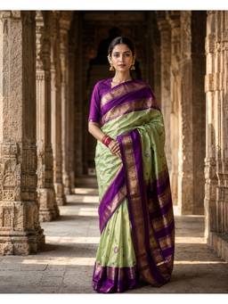 AMRUTKALA SAREES - Green Designer Banarasi Silk Kanjivaram Saree