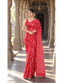 AMRUTKALA SAREES - Red Designer Linen Printed Saree