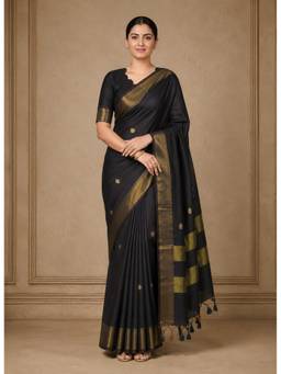 AMRUTKALA SAREES - Black Designer Cotton Silk Kanjivaram Saree