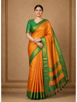 AMRUTKALA SAREES - Yellow Designer Cotton Silk Kanjivaram Saree