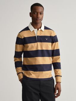 GANT - Men Beige Striped Regular Fit Polo T-Shirt