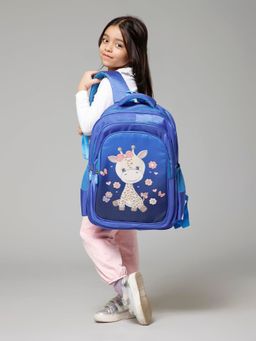 The Clownfish - Kidventure Series Kids School Bag with Free Pencil Pouch-Blue Giraffe (Set of 2)