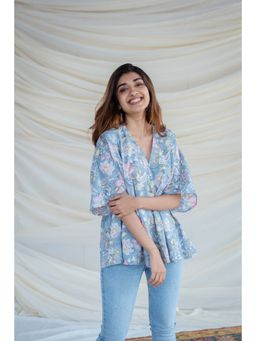 The Indian Ethnic Co. - Blue Sanganeri Short Top