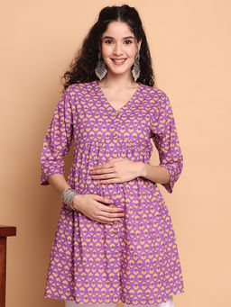 Secret Wish - Purple Floral Cotton Maternity Tunic
