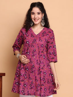 Secret Wish - Purple Floral Cotton Maternity Tunic