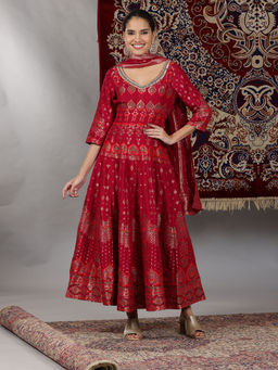 Aurelia - Pink Floral Maxi Dress and Dupatta (Set of 2)