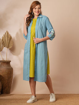 FASHOR - Green Solid/Plain Midi Dress and Jacket (Set of 2)