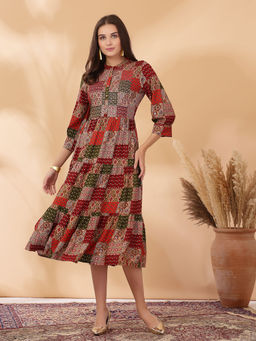 Nayam by lakshita - Maroon Printed Midi Dress