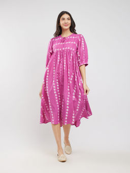 Pink Fort - Pink Abstract Midi Dress