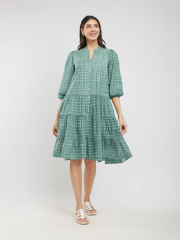 Pink Fort - Green Printed Knee Length Dress