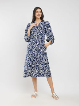 Pink Fort - Navy Blue Paisley Midi Dress