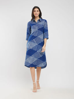 Pink Fort - Blue Abstract Midi Dress