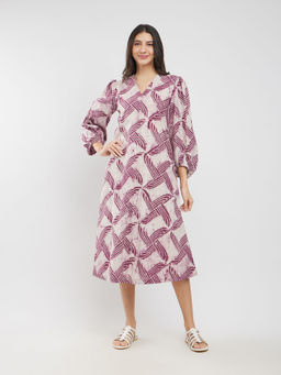 Pink Fort - Burgundy Abstract Midi Dress