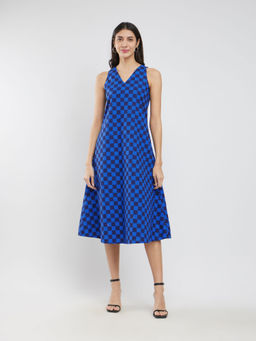 Pink Fort - Blue Checks Midi Dress