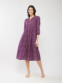 Pink Fort - Burgundy Abstract Midi Dress