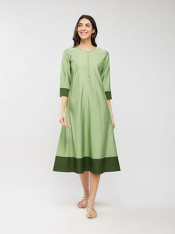 Pink Fort - Green Colorblock Midi Dress