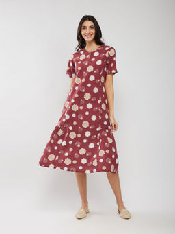 Pink Fort - Rust Abstract Knee Length Dress