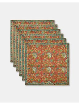 Fabindia - Orange Cotton Printed Taamisra Napkin