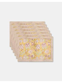 Fabindia - Yellow Cotton Printed Table Mat Set of 6
