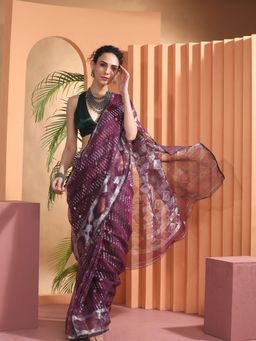Beatitude - Purple Jacquard Jamdani Saree with Unstitched Blouse