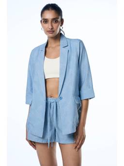 TERRA LUNA - Sasha Khadi Coastal Print Lagoon Women's Blazer