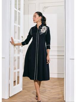 Style Island - Black Laila Embroidered Dress