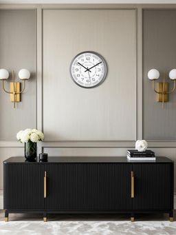 Spaces Unhooked - Dual Dash Halo Arabic Numeral Silent Sweep Noiseless Wall Clock Silver