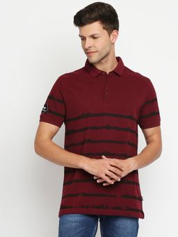 Spykar - Men Maroon Cotton Regular Fit Polo T-Shirt