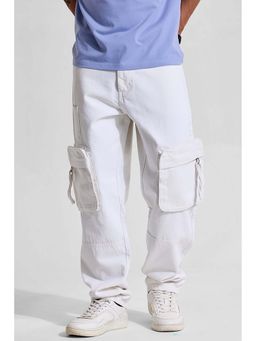 Snitch - White Baggy Fit Cargo Jeans
