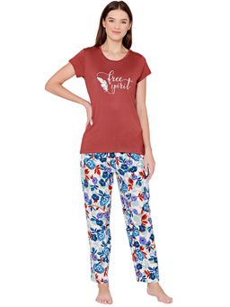 Bodycare - Womens Modal Spandex Printed T-Shirt & Pyjama BSLS14001 Red (Set of 2)