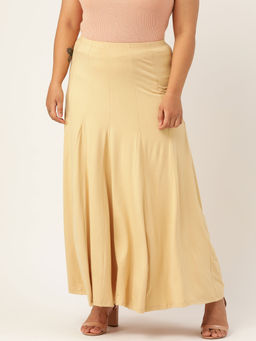 theRebelinme - Plus Size Women's Beige Solid Color Flared Skirt