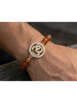 MINJI AND CO. - Divine Om Beaded Gold Plated Onyx Stone Rakhi for Raksha Bandhan