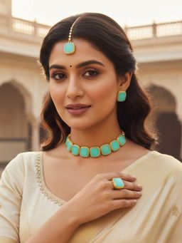 Accessher - Women Green Brass Jewellery Set