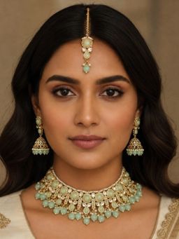 Accessher - Women Green Brass Jewellery Set