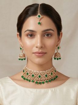 Accessher - Women Green Brass Jewellery Set