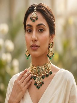 Accessher - Women Green Brass Jewellery Set
