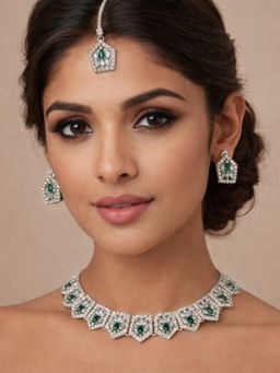 Accessher - Women Green Brass Jewellery Set