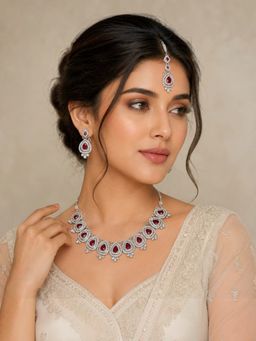 Accessher - Women Maroon Brass Jewellery Set