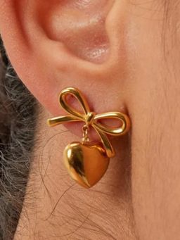 RACHIVA - 18K Gold Plated Heart Bow Earrings for Women
