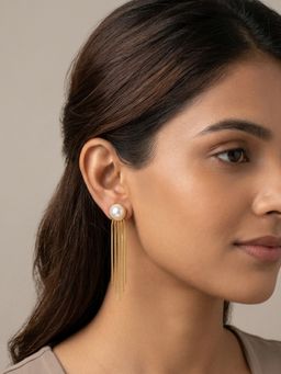 RACHIVA - 18K Gold Plated Pearl Bezel Snake Chain Fringe Earrings