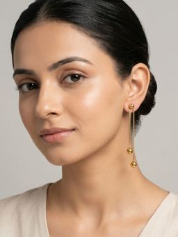 RACHIVA - 18K Gold Plated Double Ball Box Chain Long Earrings